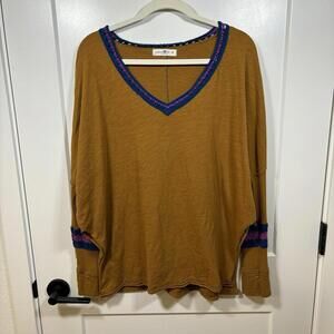 Women’s Natural Life Yellow Long Sleeve Shirt Size M Boho Bohemian Crochet Trim